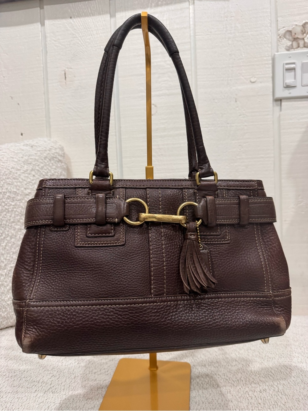 Vtg Coach Hampton Medium Leather Carryall Satchel